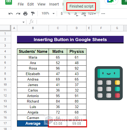 return of the output in the specific cells